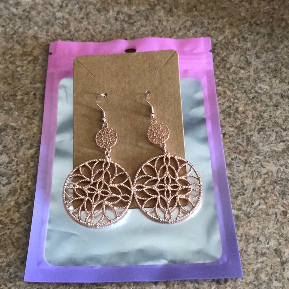 Rose gold mandala fishhook earrings